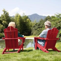 Classic Bright Red HDPE Folding Plastic Adirondack Chair (1-Pack) -Jearey plastic adirondack chairs pefac hd lh 66 1000