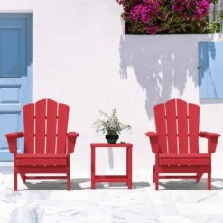 Classic Bright Red HDPE Folding Plastic Adirondack Chair (1-Pack) -Jearey plastic adirondack chairs pefac hd lh 77 1000