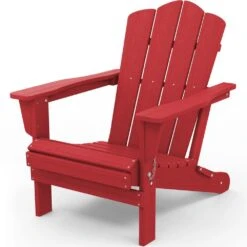 Classic Bright Red HDPE Folding Plastic Adirondack Chair (1-Pack) -Jearey plastic adirondack chairs pefac hd lh d4 1000