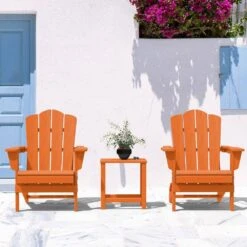 Classic Orange HDPE Folding Plastic Adirondack Chair (1-Pack) -Jearey plastic adirondack chairs pefac hd or 77 1000