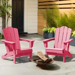 Classic Pink HDPE Folding Plastic Adirondack Chair (1-Pack) -Jearey plastic adirondack chairs pefac hd pk 77 1000