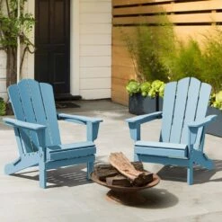 Classic Light Blue HDPE Folding Plastic Adirondack Chair (1-Pack) -Jearey plastic adirondack chairs pefac hd ql 31 1000