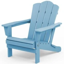 Classic Light Blue HDPE Folding Plastic Adirondack Chair (1-Pack) -Jearey plastic adirondack chairs pefac hd ql d4 1000