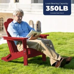 Classic Dark Red HDPE Folding Plastic Adirondack Chair (1-Pack) -Jearey plastic adirondack chairs pefac hd rd 31 1000