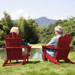 Classic Dark Red HDPE Folding Plastic Adirondack Chair (1-Pack) -Jearey plastic adirondack chairs pefac hd rd 66 1000