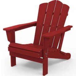Classic Dark Red HDPE Folding Plastic Adirondack Chair (1-Pack) -Jearey plastic adirondack chairs pefac hd rd d4 1000