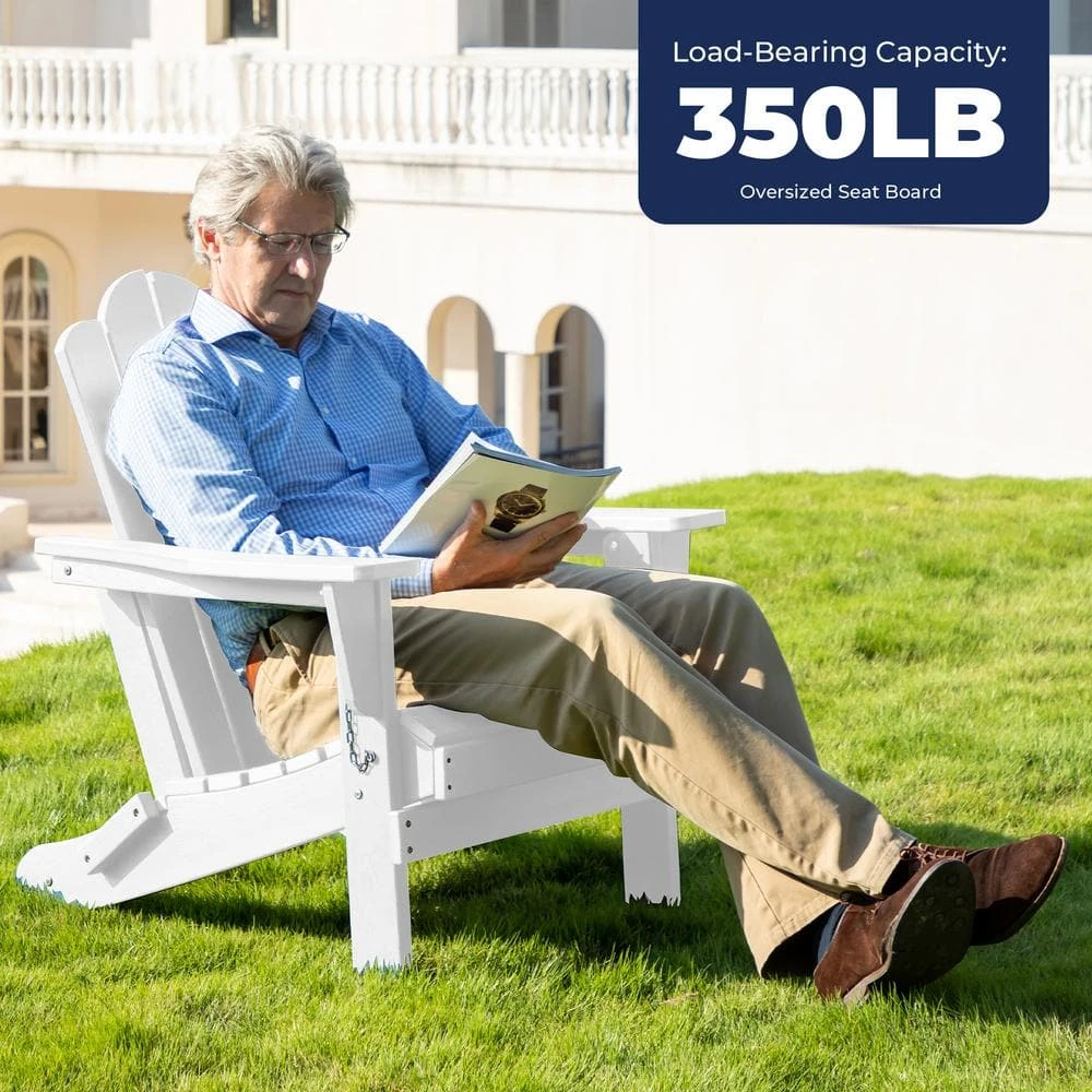 Classic White HDPE Folding Plastic Adirondack Chair (1-Pack) 6 Classic White HDPE Folding Plastic Adirondack Chair (1-Pack) - Image 6