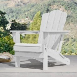Classic White HDPE Folding Plastic Adirondack Chair (1-Pack)