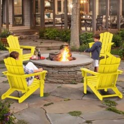 Classic Yellow HDPE Folding Plastic Adirondack Chair (1-Pack) -Jearey plastic adirondack chairs pefac hd ye 31 1000