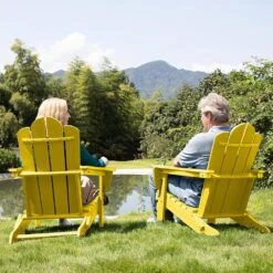 Classic Yellow HDPE Folding Plastic Adirondack Chair (1-Pack) -Jearey plastic adirondack chairs pefac hd ye 66 1000