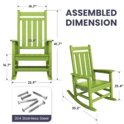 Oversized HDPE Resin Outdoor Patio Rocking Plastic Adirondack Chair In Apple Green (1-Pack) -Jearey plastic adirondack chairs pekd apple 1f 1000