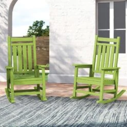 Oversized HDPE Resin Outdoor Patio Rocking Plastic Adirondack Chair In Apple Green (1-Pack) -Jearey plastic adirondack chairs pekd apple 76 1000
