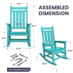 Oversized HDPE Resin Outdoor Patio Rocking Plastic Adirondack Chair In Aruba Blue (1-Pack) -Jearey plastic adirondack chairs pekd aruba 1f 1000