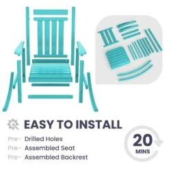 Oversized HDPE Resin Outdoor Patio Rocking Plastic Adirondack Chair In Aruba Blue (1-Pack) -Jearey plastic adirondack chairs pekd aruba 4f 1000