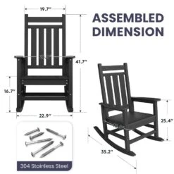 Oversized HDPE Resin Outdoor Patio Rocking Plastic Adirondack Chair In Black -Jearey plastic adirondack chairs pekd black 1f 1000