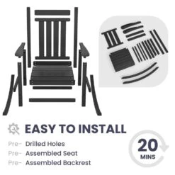 Oversized HDPE Resin Outdoor Patio Rocking Plastic Adirondack Chair In Black -Jearey plastic adirondack chairs pekd black 4f 1000