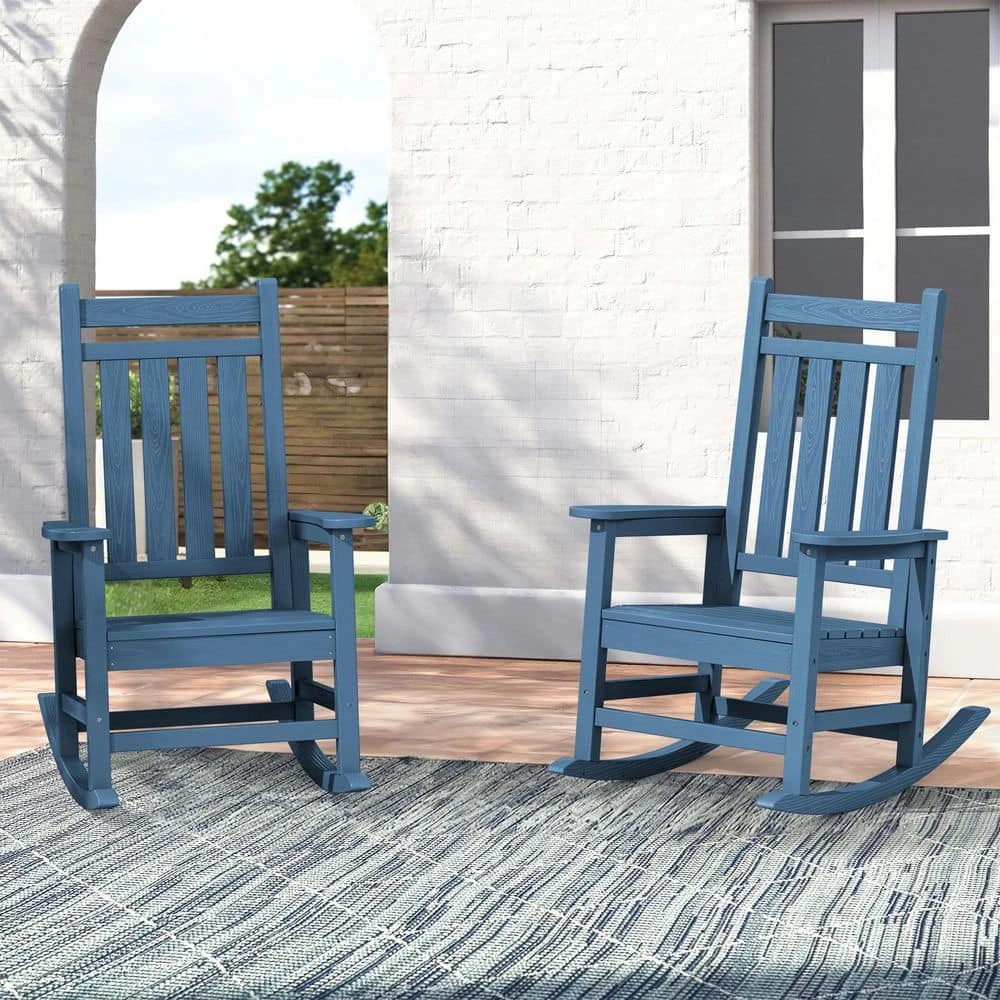 Oversized HDPE Resin Outdoor Patio Rocking Plastic Adirondack Chair In Navy 7 Oversized HDPE Resin Outdoor Patio Rocking Plastic Adirondack Chair In Navy - Image 7