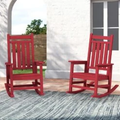 Oversized HDPE Resin Outdoor Patio Rocking Plastic Adirondack Chair In Bright Red (1-Pack) -Jearey plastic adirondack chairs pekd brd 76 1000