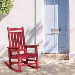 Oversized HDPE Resin Outdoor Patio Rocking Plastic Adirondack Chair In Bright Red (1-Pack) -Jearey plastic adirondack chairs pekd brd fa 1000
