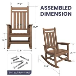 Oversized HDPE Resin Outdoor Patio Rocking Plastic Adirondack Chair In Brown -Jearey plastic adirondack chairs pekd brown 1f 1000