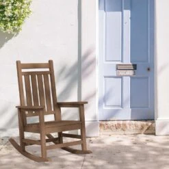Oversized HDPE Resin Outdoor Patio Rocking Plastic Adirondack Chair In Brown -Jearey plastic adirondack chairs pekd brown fa 1000