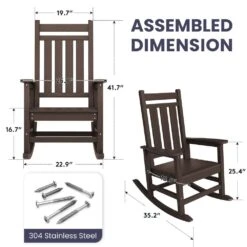 Oversized HDPE Resin Outdoor Patio Rocking Plastic Adirondack Chair In Coffee Brown (1-Pack) -Jearey plastic adirondack chairs pekd coffee 1f 1000