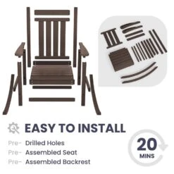 Oversized HDPE Resin Outdoor Patio Rocking Plastic Adirondack Chair In Coffee Brown (1-Pack) -Jearey plastic adirondack chairs pekd coffee 4f 1000