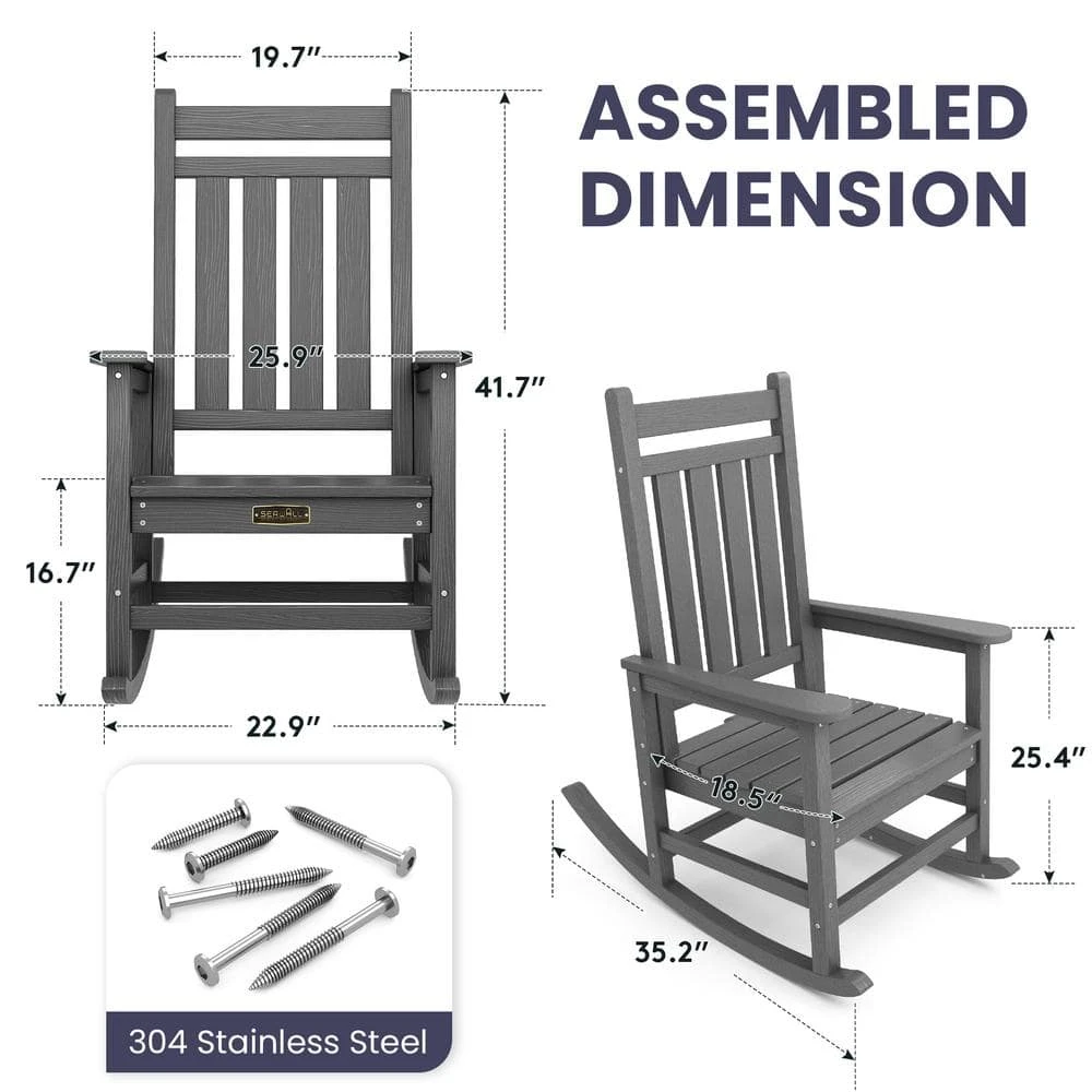 Oversized HDPE Resin Outdoor Patio Rocking Plastic Adirondack Chair In Gray 4 Oversized HDPE Resin Outdoor Patio Rocking Plastic Adirondack Chair In Gray - Image 4
