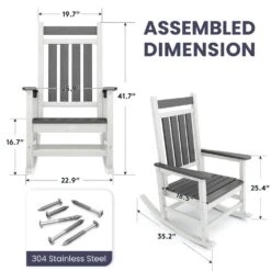 Oversized HDPE Resin Outdoor Patio Rocking Plastic Adirondack Chair In Gray And White (1-Pack) -Jearey plastic adirondack chairs pekd gwhite 1f 1000