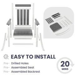 Oversized HDPE Resin Outdoor Patio Rocking Plastic Adirondack Chair In Gray And White (1-Pack) -Jearey plastic adirondack chairs pekd gwhite 4f 1000