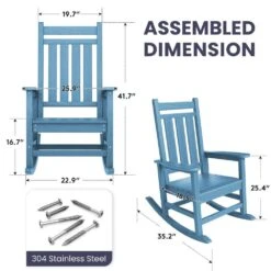 Oversized HDPE Resin Outdoor Patio Rocking Plastic Adirondack Chair In Light Blue (1-Pack) -Jearey plastic adirondack chairs pekd lblue 1f 1000