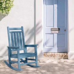 Oversized HDPE Resin Outdoor Patio Rocking Plastic Adirondack Chair In Light Blue (1-Pack) -Jearey plastic adirondack chairs pekd lblue fa 1000