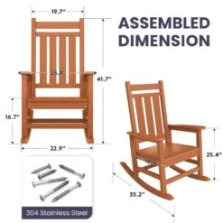 Oversized HDPE Resin Outdoor Patio Rocking Plastic Adirondack Chair In Orange (1-Pack) -Jearey plastic adirondack chairs pekd orange 1f 1000