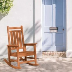 Oversized HDPE Resin Outdoor Patio Rocking Plastic Adirondack Chair In Orange (1-Pack) -Jearey plastic adirondack chairs pekd orange fa 1000