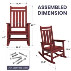 Oversized HDPE Resin Outdoor Patio Rocking Plastic Adirondack Chair In Red -Jearey plastic adirondack chairs pekd red 1f 1000
