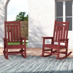 Oversized HDPE Resin Outdoor Patio Rocking Plastic Adirondack Chair In Red -Jearey plastic adirondack chairs pekd red 76 1000