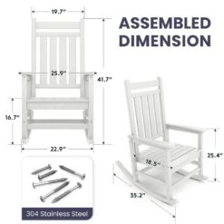 Oversized HDPE Resin Outdoor Patio Rocking Plastic Adirondack Chair In White -Jearey plastic adirondack chairs pekd white 1f 1000