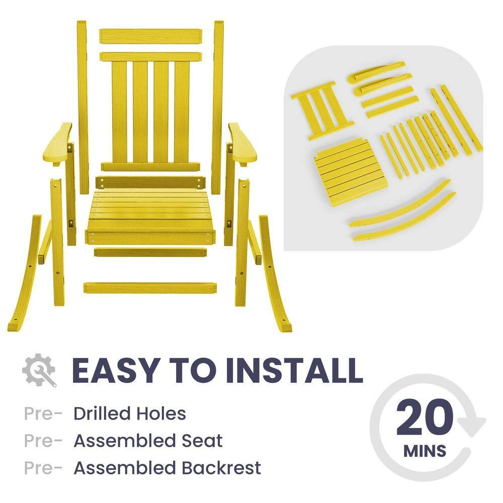 Oversized HDPE Resin Outdoor Patio Rocking Plastic Adirondack Chair In Yellow (1-Pack) 3 Oversized HDPE Resin Outdoor Patio Rocking Plastic Adirondack Chair In Yellow (1-Pack) - Image 3