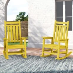 Oversized HDPE Resin Outdoor Patio Rocking Plastic Adirondack Chair In Yellow (1-Pack) 13 Oversized HDPE Resin Outdoor Patio Rocking Plastic Adirondack Chair In Yellow (1-Pack) -Jearey plastic adirondack chairs pekd yellow 76 1000