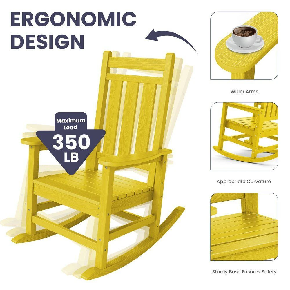 Oversized HDPE Resin Outdoor Patio Rocking Plastic Adirondack Chair In Yellow (1-Pack) 2 Oversized HDPE Resin Outdoor Patio Rocking Plastic Adirondack Chair In Yellow (1-Pack) - Image 2