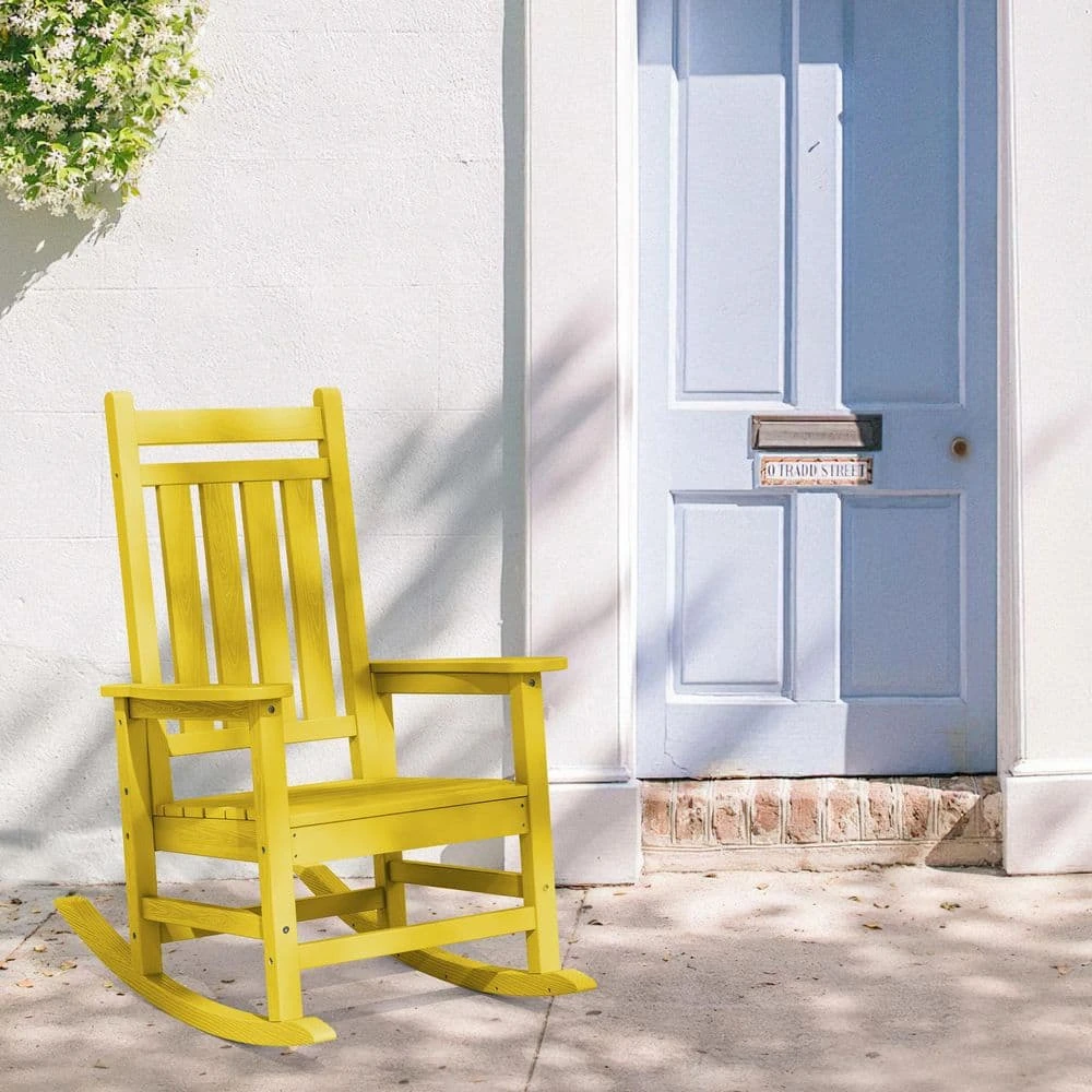 Oversized HDPE Resin Outdoor Patio Rocking Plastic Adirondack Chair In Yellow (1-Pack) 6 Oversized HDPE Resin Outdoor Patio Rocking Plastic Adirondack Chair In Yellow (1-Pack) - Image 6