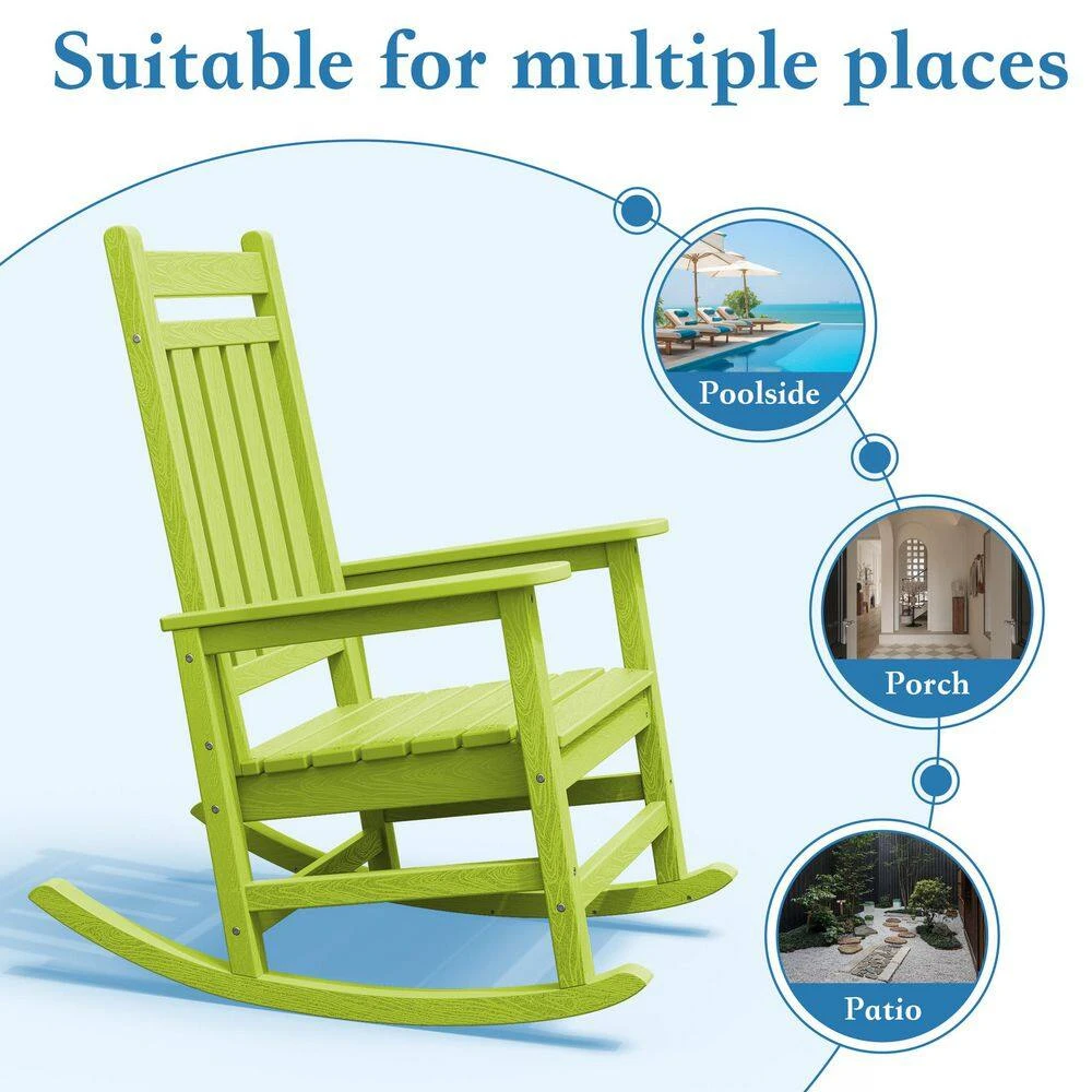 HDPE Apple Green Adirondack Rocking Chair (1-Pack) 2 HDPE Apple Green Adirondack Rocking Chair (1-Pack) - Image 2