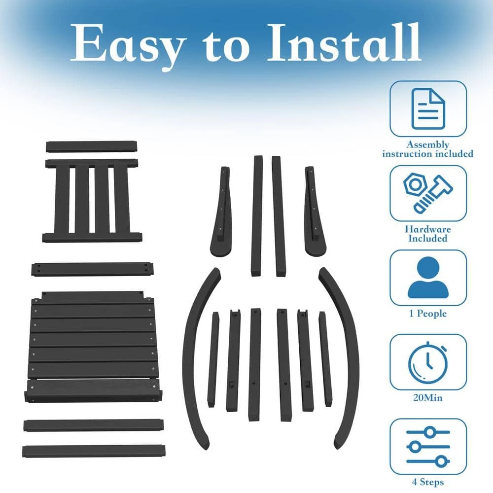 HDPE Black Adirondack Rocking Chair (1-Pack) 4 HDPE Black Adirondack Rocking Chair (1-Pack) - Image 4