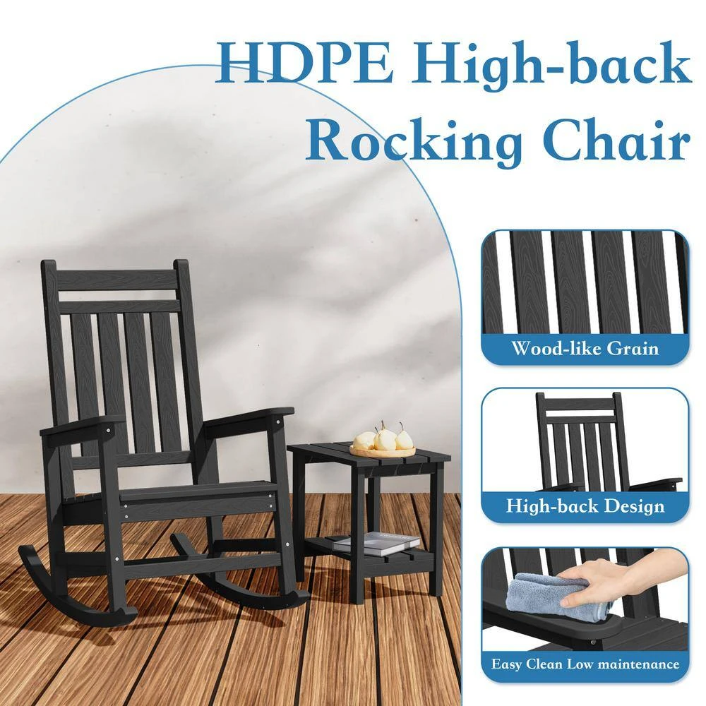 HDPE Black Adirondack Rocking Chair (1-Pack) 5 HDPE Black Adirondack Rocking Chair (1-Pack) - Image 5