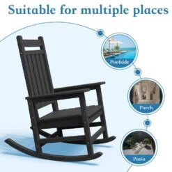 HDPE Black Adirondack Rocking Chair (1-Pack) 8 HDPE Black Adirondack Rocking Chair (1-Pack) -Jearey plastic adirondack chairs perac hd bk 4f 1000