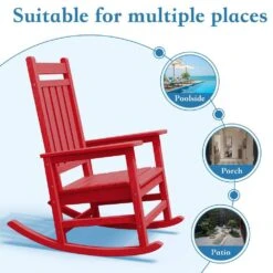 HDPE Bright Red Adirondack Rocking Chair (1-Pack) -Jearey plastic adirondack chairs perac hd brd 4f 1000
