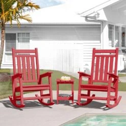 HDPE Bright Red Adirondack Rocking Chair (1-Pack) -Jearey plastic adirondack chairs perac hd brd fa 1000