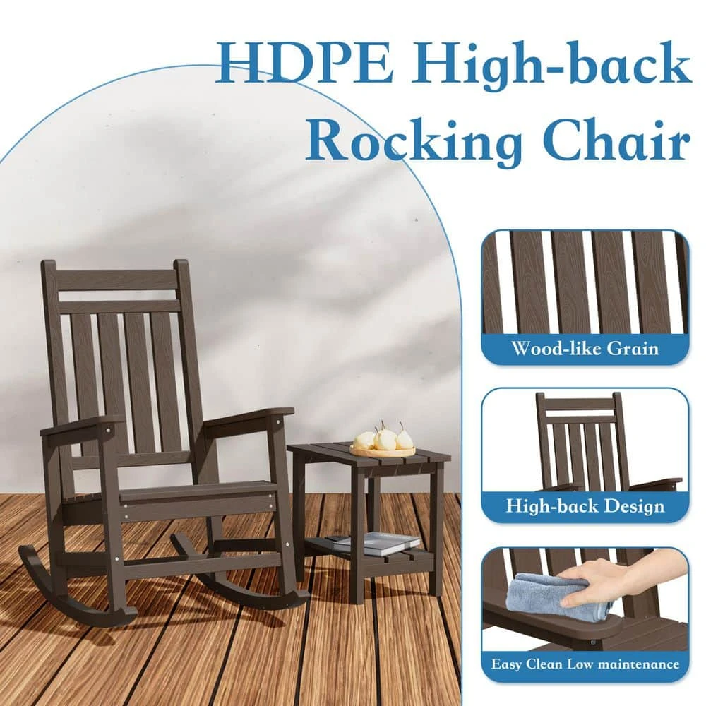 HDPE Coffee Brown Adirondack Rocking Chair (1-Pack) 5 HDPE Coffee Brown Adirondack Rocking Chair (1-Pack) - Image 5