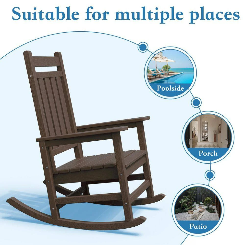 HDPE Coffee Brown Adirondack Rocking Chair (1-Pack) 3 HDPE Coffee Brown Adirondack Rocking Chair (1-Pack) - Image 3
