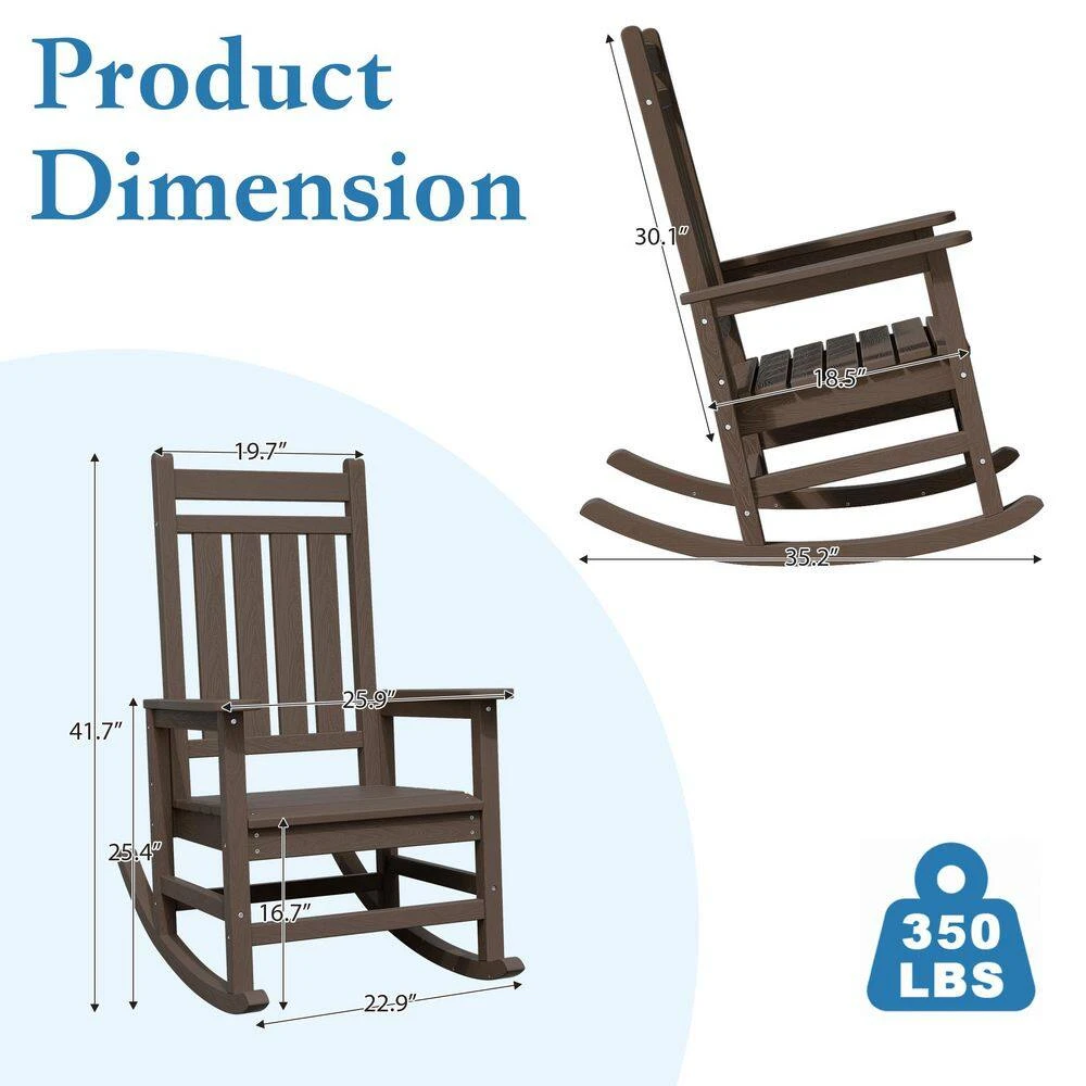 HDPE Coffee Brown Adirondack Rocking Chair (1-Pack) 2 HDPE Coffee Brown Adirondack Rocking Chair (1-Pack) - Image 2